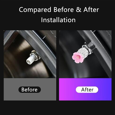 4 Pack Crystal Rhinestone Car Tire Valve Stem Caps Sakura Flower Dustproof Car Wheel Tire Valve Attractive Bling Car Accessories Universal for Cars Trucks and Motorcycles (Dark Pink) in Saudi Arabia