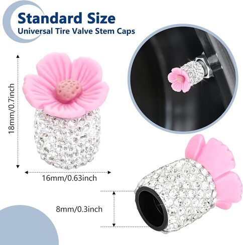 4 Pack Crystal Rhinestone Car Tire Valve Stem Caps Sakura Flower Dustproof Car Wheel Tire Valve Attractive Bling Car Accessories Universal for Cars Trucks and Motorcycles (Dark Pink) in Saudi Arabia
