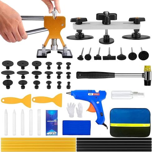 ZEUSFIRE Dent Puller 52PCS Paintless Dent Removal Kit for Car, Dent Repair Kits with Golden Lifter, Bridge Puller Tool & 100W Glue Gun, Dent Remove Kit for Car Body Repair in Kuwait