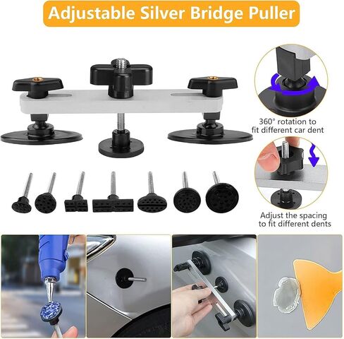 ZEUSFIRE Dent Puller 52PCS Paintless Dent Removal Kit for Car, Dent Repair Kits with Golden Lifter, Bridge Puller Tool & 100W Glue Gun, Dent Remove Kit for Car Body Repair in Kuwait