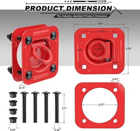 AMBULL 1/2 "D حلقة مرساة للأسفل، 2 حزمة مقطورة مربوطة للأسفل بسعة 12000 رطل، خطافات ربط المقطورة شديدة التحمل للأحمال على المقطورات والشاحنات RV Campers وشاحنات ATV وسيارات الدفع الرباعي والدراجات النارية باللون الأحمر in Kuwait