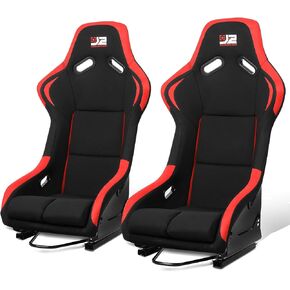 ‎J2 Engineering J2-RS-001-RD Pair of Universal Fixed Position Bucket Racing Seat w/Side Mount Brackets & Sliders for 4 or 5 point Harness, Black/Red in Saudi Arabia