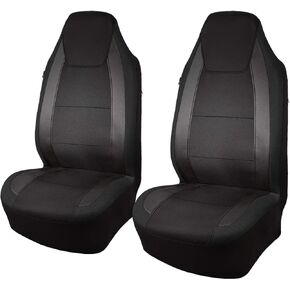 Flying Banner car seat Covers Quality Carbon Fiber Air Mesh Fabric Sport Low High Back Bucket Back Pocket Arm Rest (2 Fronts - High Bucket, Black)