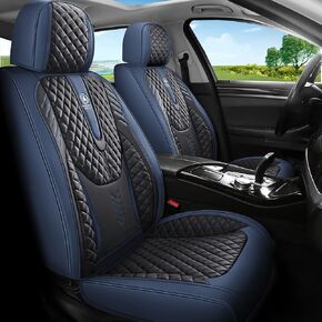 Comfortable Leather Auto Car Seat Covers Front & Rear Seat Protector Fit Sedan SUV 5 Seats Full Set Universal Fit(Black & Blue)