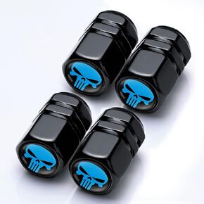 Pack-4 Skull Car Wheel Tire Valve Stem Caps, Universal Dust Proof Valve Stem Covers, Car Air Valve Caps Cover (Blue)