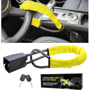 ASENDIWAY قفل عجلة القيادة، حزام الأمان، قفل مضاد للسرقة، جهاز قفل السيارة، أمان ضد السرقة، مع مفتاحين، يناسب معظم السيارات، الشاحنات، سيارات الدفع الرباعي، فان (أصفر) in Kuwait