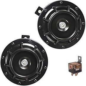 Eletric Car Horn Kit 12V 135db Super Loud High Tone and Low Tone Metal Twin Horn Kit with Bracket for Cars Trucks SUVs RVs Vans Motorcycles Off road Boats(Black)