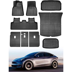 مجموعة كاملة من سجادات أرضية Uxcer 9 قطع من طراز Tesla Model Y، سجادات أرضية TPE مناسبة لجميع الأحوال الجوية لملحقات Tesla Model Y 5 مقاعد 2020-2023، غطاء حماية للمقعد الخلفي مناسب حسب الطلب وبطانة البضائع وسجاد صندوق السيارة in Kuwait