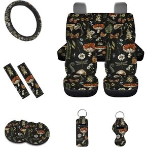 11 Pcs Aztec Car Seat Covers + Cup Holder Coasters + Shoulder Seatbelt Pads + Keychains for Women Men Universal Western Aztec Cow Print Car Accessories