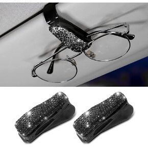 cueclue Pack-2 Bling Car Eyeglasses Hanger Mount، 3.05 "مشبك نظارات الشمس الكريستالية، حامل تخزين شهادة السيارات العالمية (وردي)