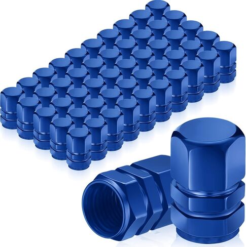 Datanly 50 Pcs Tire Valve Stem Caps Hexagon Tire Valve Caps for Car Tires Universal Heavy Duty Stem Covers for Car Leak Proof Aluminum Alloy Stem Cover, Blue in Saudi Arabia
