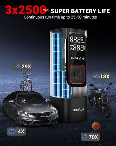 ضاغط هواء محمول لنفخ الاطارات من يوابرلا، مضخة اطارات لاسلكية 160 باوند لكل انش مربع مع مقياس ضغط، مضخة هواء كهربائية أسرع مرتين لاطارات السيارات والدراجات النارية والكرات in Kuwait