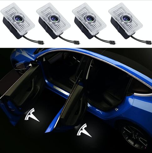 Fenler Car Door Lights Logo Projector Compatible with Tesla Model 3/S/Y/X, Ultra-Bright LED Laser Ghost Shadow Light, Welcome Puddle Lights for Accessories, Ideal Gift for Father, 4 Pack, White in Saudi Arabia