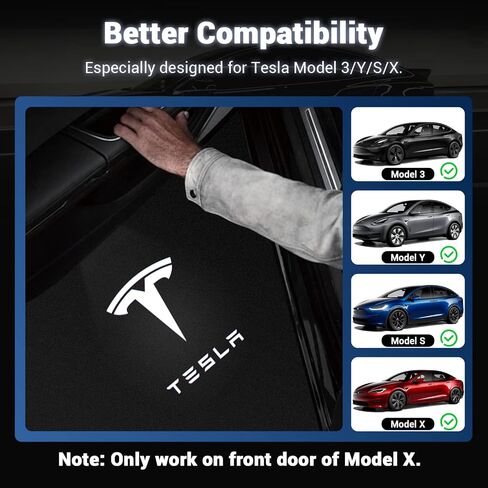 Fenler Car Door Lights Logo Projector Compatible with Tesla Model 3/S/Y/X, Ultra-Bright LED Laser Ghost Shadow Light, Welcome Puddle Lights for Accessories, Ideal Gift for Father, 4 Pack, White in Saudi Arabia
