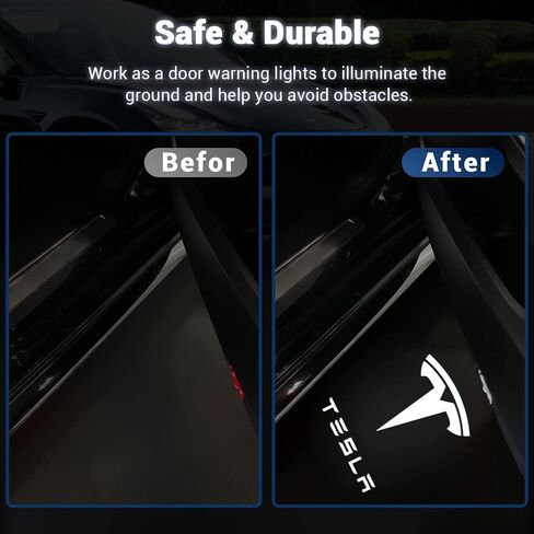 Fenler Car Door Lights Logo Projector Compatible with Tesla Model 3/S/Y/X, Ultra-Bright LED Laser Ghost Shadow Light, Welcome Puddle Lights for Accessories, Ideal Gift for Father, 4 Pack, White in Saudi Arabia