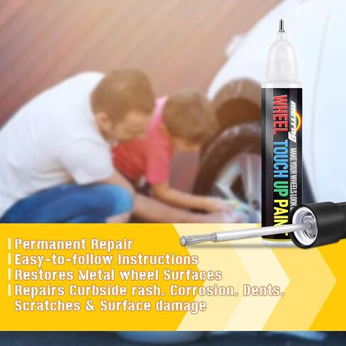 طلاء MCTRHG ذو حافة فضية، لون عالمي لطلاء الحافات، طلاء اثنتين في عجلة واحدة للخدوش والرقائق والطفح الجلدي والأضرار السطحية، سريع وسهل in Kuwait