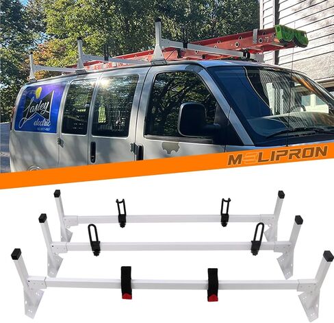 رف سلم سقف MELIPRON مناسب لسيارة Ford Econoline E150 250 350 رفوف البضائع الفولاذية 3 قضبان (سعة تحميل 750 رطل) in Kuwait