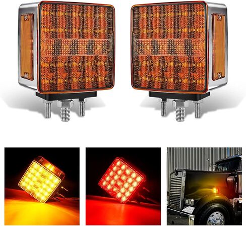 Nilight جولة مزدوجة الوجه الحاجز الركيزة ضوء 2PCS 48LED العنبر الأحمر الفرامل بدوره علامة الذيل ضوء ث / مسمار جبل لشاحنة Mack Kenworth Freightliner سحب مقطورة، 2 سنة الضمان in Kuwait