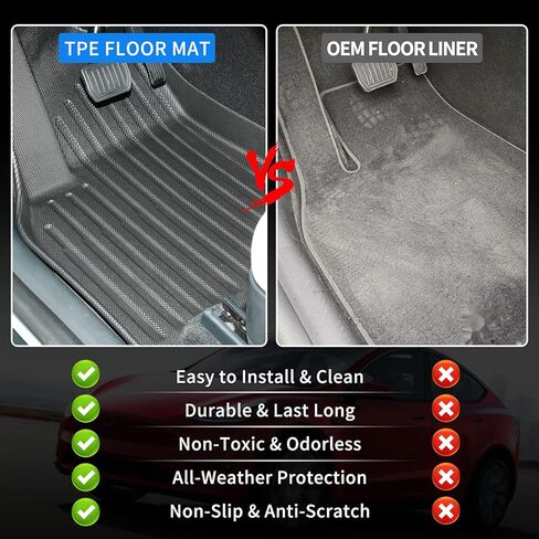 مجموعة كاملة من سجادات أرضية Uxcer 9 قطع من طراز Tesla Model Y، سجادات أرضية TPE مناسبة لجميع الأحوال الجوية لملحقات Tesla Model Y 5 مقاعد 2020-2023، غطاء حماية للمقعد الخلفي مناسب حسب الطلب وبطانة البضائع وسجاد صندوق السيارة in Kuwait