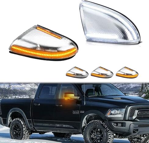 KENRTIR Clear Lens Sequential Dynamic Amber LED Side Mirror Turn Signal White DRL Tow Light Assembly Blinker Puddle Lamp for 2009-2018 Dodge Ram 1500, 2010-2018 Ram 2500 3500 in Saudi Arabia