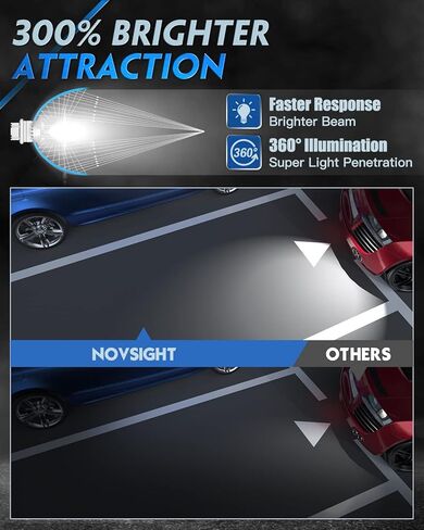 NOVSIGHT 2023 3156 3157 أضواء خلفية، 300% أبيض ساطع للغاية 3047 3057 لمبة أضواء عكسية احتياطية، قيادة أكثر أمانًا 3056 3356 4156 مصابيح LED لأضواء وقوف السيارات، DRL، حزمة من 2 in Kuwait
