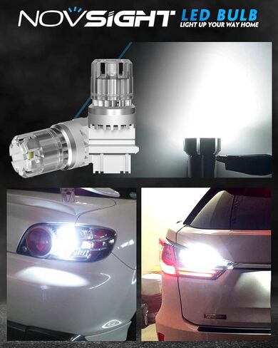 NOVSIGHT 2023 3156 3157 أضواء خلفية، 300% أبيض ساطع للغاية 3047 3057 لمبة أضواء عكسية احتياطية، قيادة أكثر أمانًا 3056 3356 4156 مصابيح LED لأضواء وقوف السيارات، DRL، حزمة من 2 in Kuwait