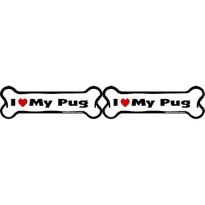 Bone Car Magnet, I Love My Pug, 2-Inch by 7-Inch (Pack of 2)
