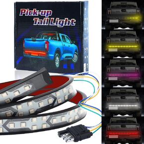 60'' Tailgate Light Bar Arrow,5 Functions LED Light Strip with Random Running Multi-Color Light,Yellow Turn Signal,RED Brake Light,White Reverse Light,Plug Connection