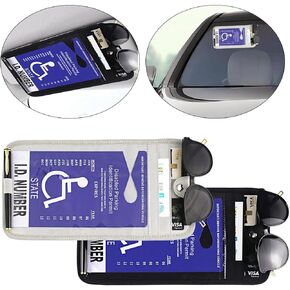 VIQWYIC Handicap Placard Holder for Car Visor, 2 PCS Disabled Parking Permit Sign Protector with Pen&Sunglasses Holder, Handicap Parking Sign Cover with Notepaper&Card Slot, Elastic Strap (Black&Gray)