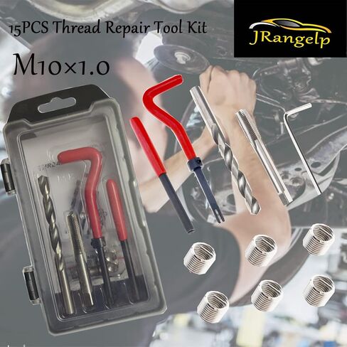 مجموعة أدوات إصلاح الخيوط 15 قطعة من JRangelp M10×1.0 مجموعة أدوات إصلاح الخيط/الصنبور أدوات إصلاح الخيوط التالفة المتوافقة مع مجموعة أدوات يدوية لإصلاح السيارة in Kuwait