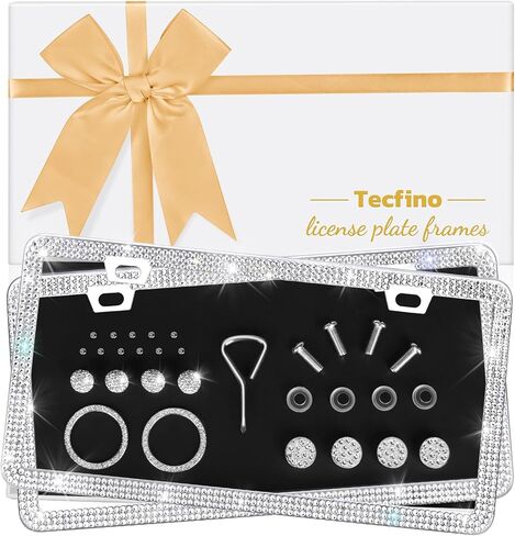 Bling License Plate Frames, 2 Pack Bling License Plate Holder for Women Girl, Handmade Glitter Crystal Diamond Lincense Plate Cover AB Color in Kuwait