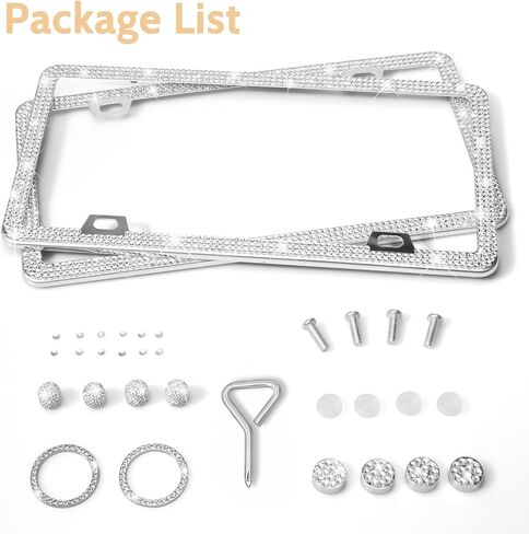 Bling License Plate Frames, 2 Pack Bling License Plate Holder for Women Girl, Handmade Glitter Crystal Diamond Lincense Plate Cover AB Color in Kuwait