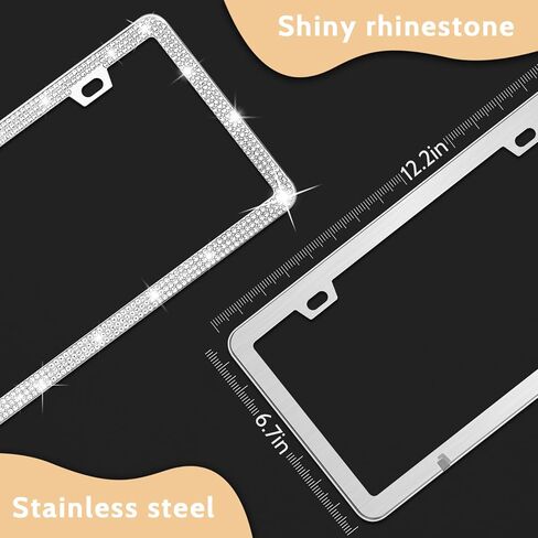 Bling License Plate Frames, 2 Pack Bling License Plate Holder for Women Girl, Handmade Glitter Crystal Diamond Lincense Plate Cover AB Color in Kuwait