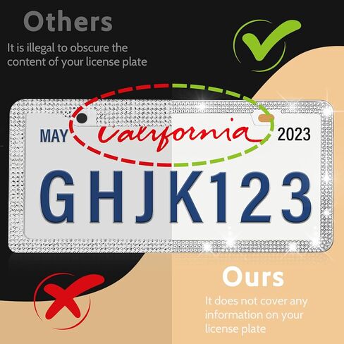 Bling License Plate Frames, 2 Pack Bling License Plate Holder for Women Girl, Handmade Glitter Crystal Diamond Lincense Plate Cover AB Color in Kuwait