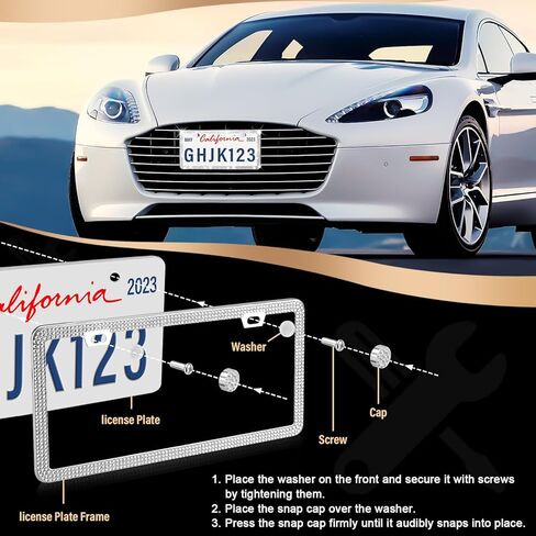 Bling License Plate Frames, 2 Pack Bling License Plate Holder for Women Girl, Handmade Glitter Crystal Diamond Lincense Plate Cover AB Color in Kuwait