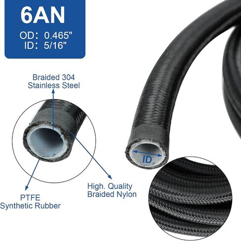 طقم خرطوم خط الوقود 8AN 20FT PTFE، خرطوم وقود مضفر من النايلون E85 20FT مع 10 قطع محول تركيب خرطوم الوقود الأسود وفاصل خط 2 قطعة (معرف 0.394 بوصة) in Saudi Arabia