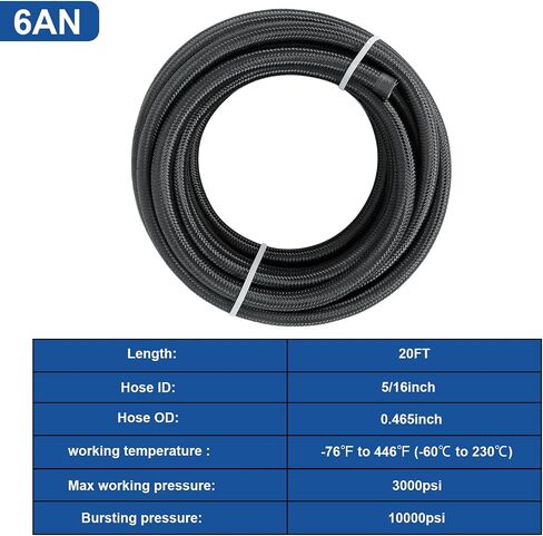 طقم خرطوم خط الوقود 8AN 20FT PTFE، خرطوم وقود مضفر من النايلون E85 20FT مع 10 قطع محول تركيب خرطوم الوقود الأسود وفاصل خط 2 قطعة (معرف 0.394 بوصة) in Saudi Arabia