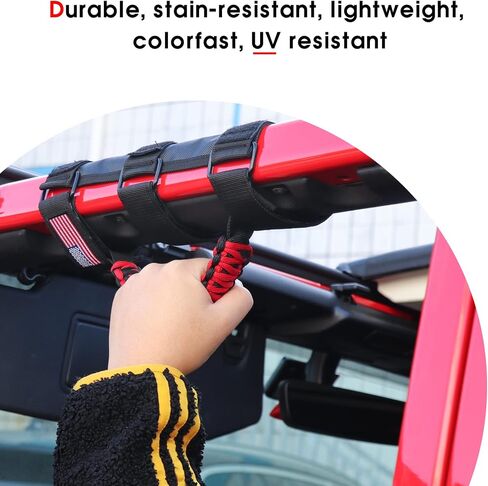 sukemichi 4X Roll Bar Paracord Grab Handles مقابض قبضة لسيارة Jeep Wrangler JK TJ JL CJ YJ 1987-2023 JT UTV ATV - مشبك معدني مطور، أحمر in Kuwait