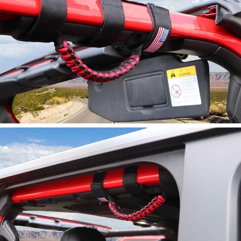 sukemichi 4X Roll Bar Paracord Grab Handles مقابض قبضة لسيارة Jeep Wrangler JK TJ JL CJ YJ 1987-2023 JT UTV ATV - مشبك معدني مطور، أحمر in Kuwait