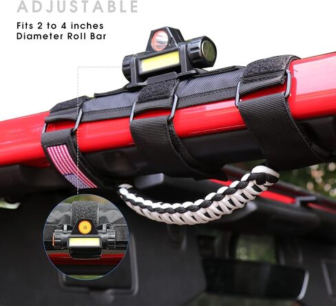 sukemichi 4X Roll Bar Paracord Grab Handles مقابض قبضة لسيارة Jeep Wrangler JK TJ JL CJ YJ 1987-2023 JT UTV ATV - مشبك معدني مطور، أحمر in Kuwait