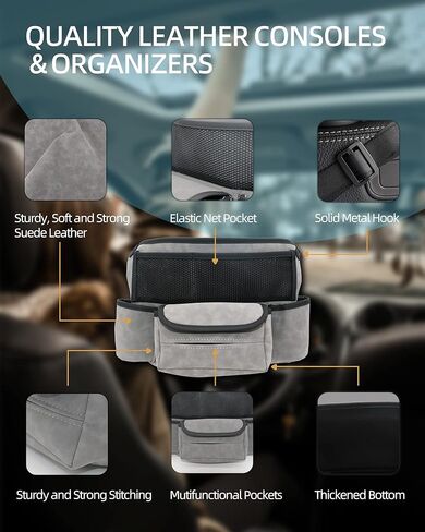 Car Handbag Holder For Front Seat, Large Capacity Net Pocket Durable Leather Seat Back Automotive Consoles & Organizers for Purse or Bag Between Seats, Pack of 1(Grey) in Kuwait