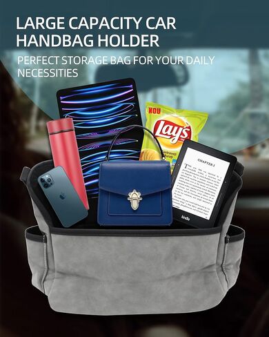 Car Handbag Holder For Front Seat, Large Capacity Net Pocket Durable Leather Seat Back Automotive Consoles & Organizers for Purse or Bag Between Seats, Pack of 1(Grey) in Kuwait