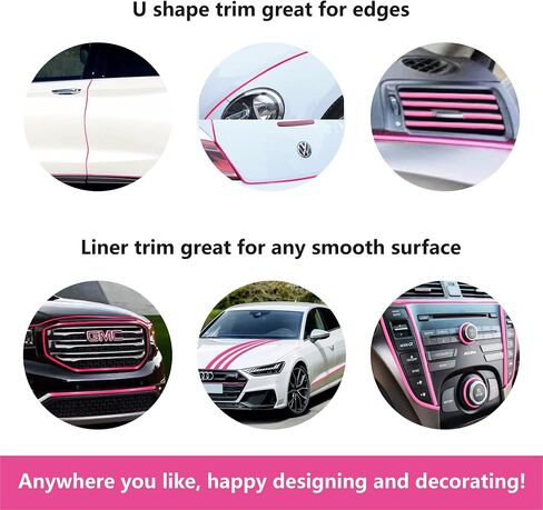Hot Pink Car Exterior and Interior Molding Trim Universal Dashboard Bumper Window Door Body Side Decorative DIY Flexible Strip (Width: 1/2inch (12mm), 8FT) in Saudi Arabia
