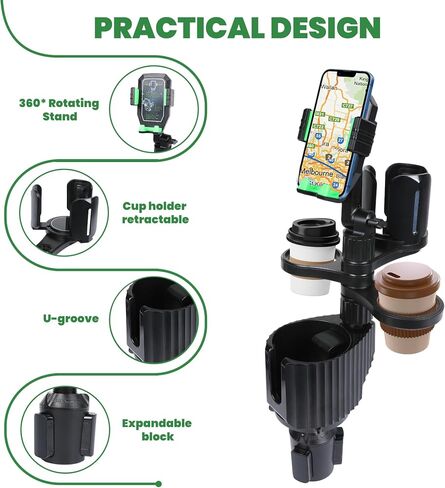 Car Cup Holder Phone Holder,Car 360° Telescopic Rotation Phone Adapter,5-in-1 Multifunctional Storage Box,Essential Car Accessories for Travel, for Water Cups,Beverage Bottles and All Smartphones. in Saudi Arabia