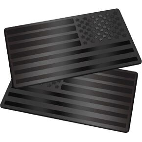 2 Pack Embossed 3D Metal All Black American Flag Emblem Decal Stickers, Matte Black Bumper Stickers Compatible with Jeep, Trucks, RV, SUV and More-Black