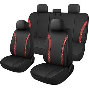 Bling Leather Car Seat Covers Full Set for Cute Women Girl, Shining Rhinestone Breathable Automotive Seat Covers for Cars, Universal Fit Most Cars Sedans SUVs Trucks(Blue Diamond)