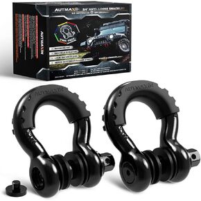 D Ring Shackles 3/4" Shackle (2 Pack) - 58,000Ibs Break Strength with 7/8" Anti-Loose Security Pin, Shackle Isolator Washer Kits for Tow Strap Winch Off-Road Vehicle Recovery, Black