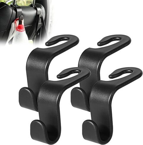 Plarmod Car Seat Headrest Hooks, Universal Back Seat Organizer Black Hanger Holder Hook, Hanging Purses and Bags, Coat Umbrellas Grocery Bags Handbags (4Packs) in Saudi Arabia