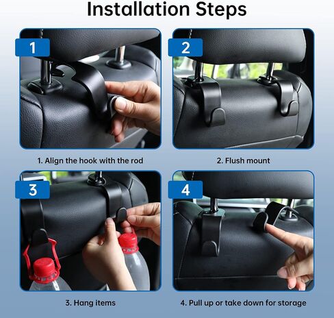 Plarmod Car Seat Headrest Hooks, Universal Back Seat Organizer Black Hanger Holder Hook, Hanging Purses and Bags, Coat Umbrellas Grocery Bags Handbags (4Packs) in Saudi Arabia