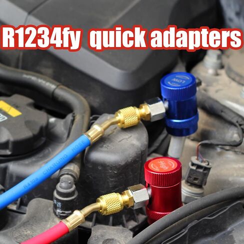 تجهيزات محول أداة AutoWanderer R1234yf - قارنات التوصيل السريعة R1234yf ذات الجانب العالي والجانب المنخفض لإخلاء تكييف الهواء واستبداله وإعادة شحنه in Kuwait